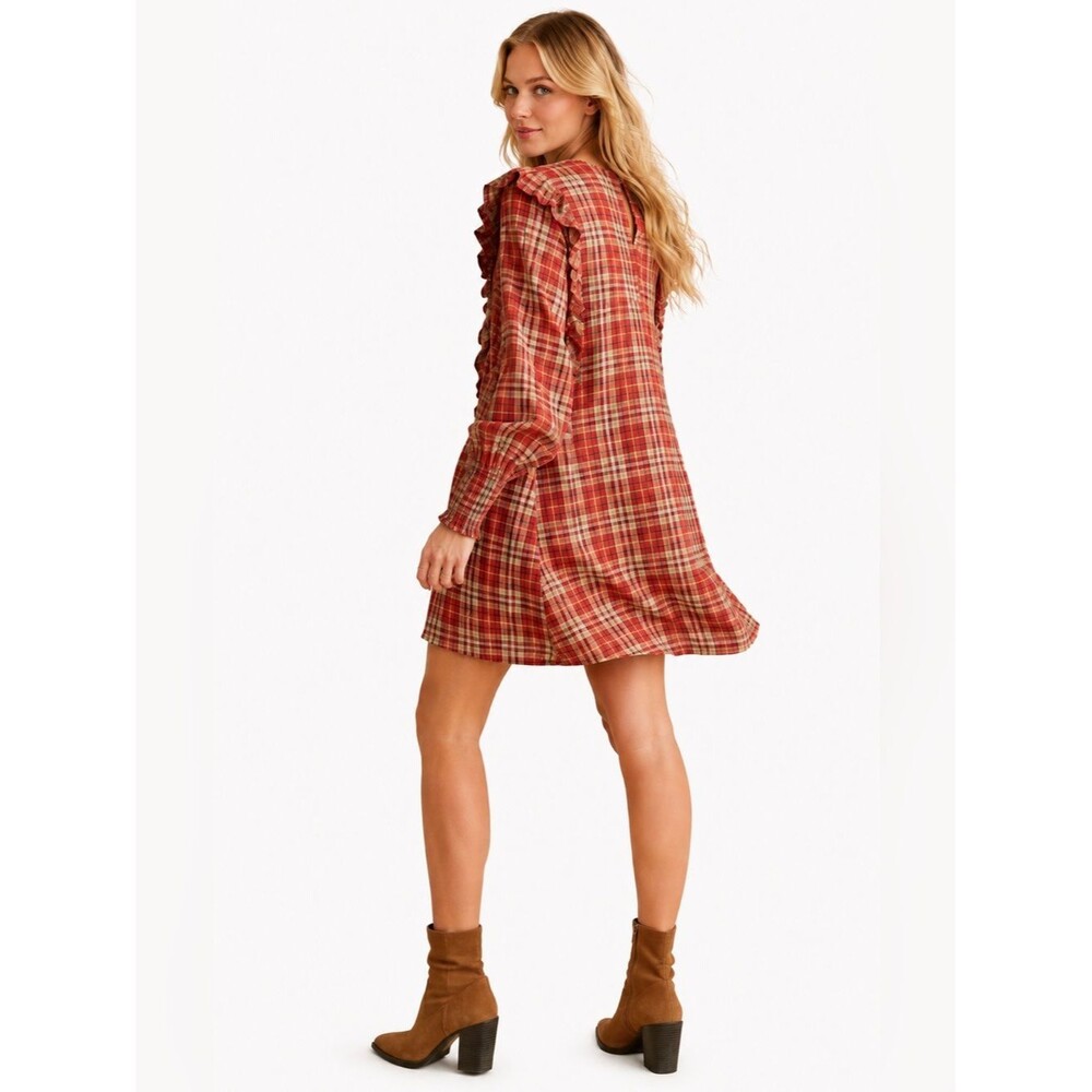 NWT Tommy Hilfiger Plaid Ruffle Shift Dress Long Sleeve Size 6